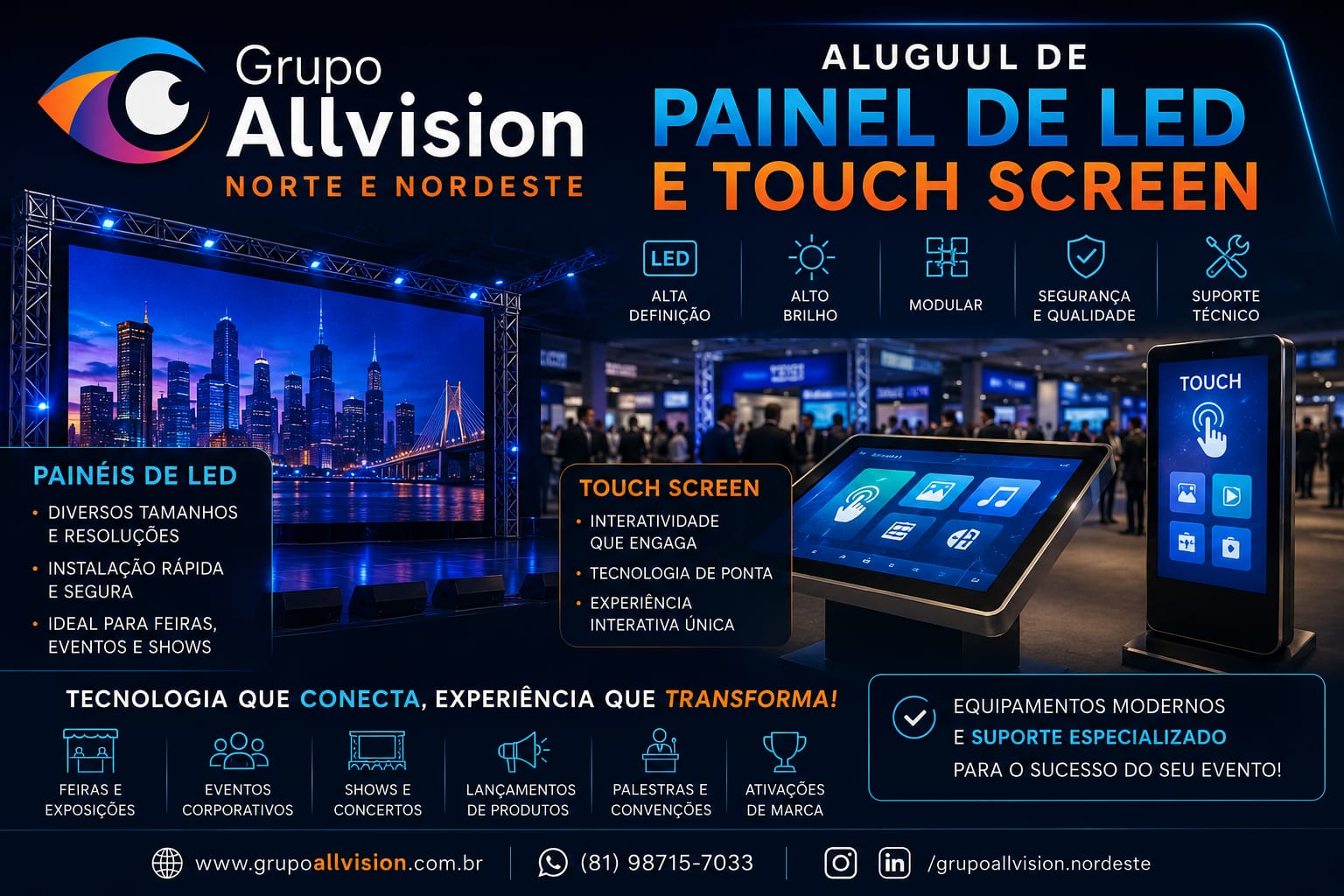 Aluguel de Painel de LED, Palestra Silenciosa, Totem Interativo, VR e Holograma 3D em Manaus para Eventos 2026