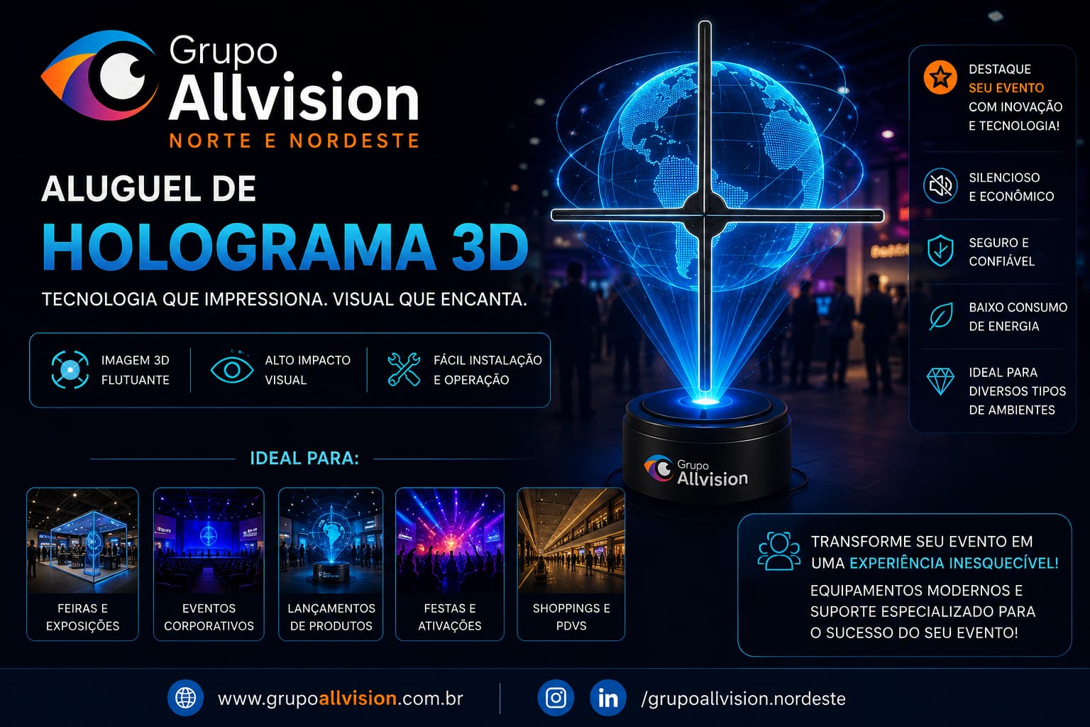 Locação de Palestra Silenciosa, Painel de LED, Totem Interativo, Óculos VR e Holograma 3D para Feiras e Eventos em Manaus 2026