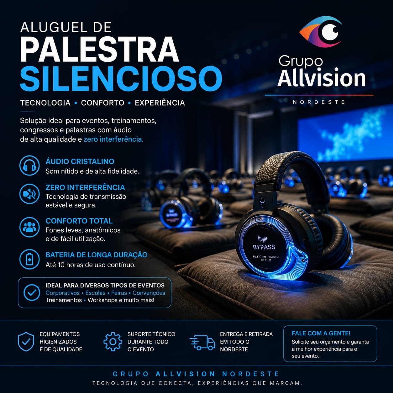 Locação de Palestra Silenciosa, Painel de LED, Totem Interativo, Óculos VR e Holograma 3D para Feiras e Eventos em Manaus 2026